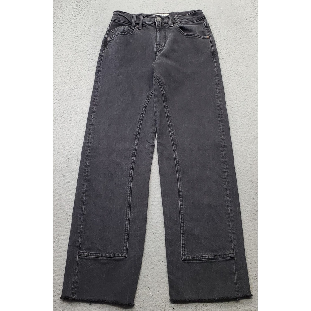 We the Free Twisted Jeans Womens Size 24 Black Denim Stretch Frayed Hem Wide Leg